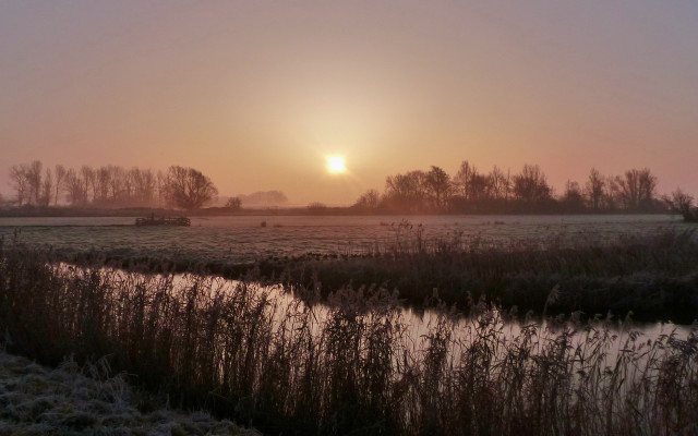 Sunset river field trees snow free wallpaper - medium preview image