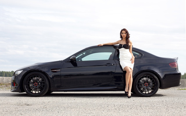 Woman car leaning dress luxury free wallpaper - medium preview image