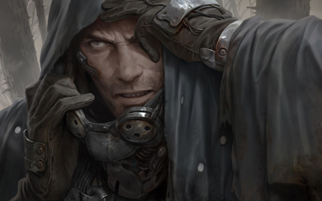 Man hooded jacket gun serious free wallpaper - medium preview image