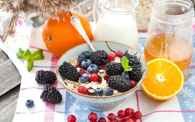 Cereal berries oranges milk bird free wallpaper - medium preview image