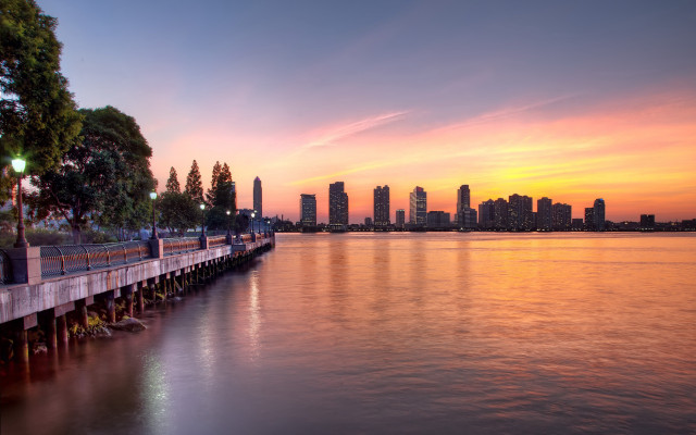 Pier city sunset bridge skyline free wallpaper - medium preview image