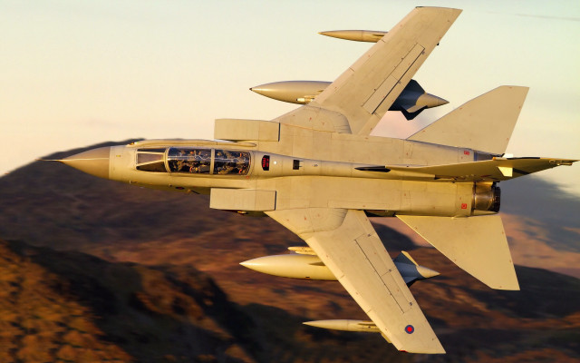 Fighter jet mountains sunset clouds free wallpaper - medium preview image