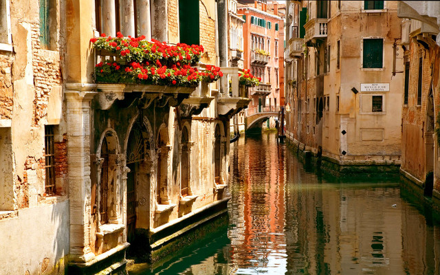 Canal flowers windowbox building balcony free wallpaper - medium preview image