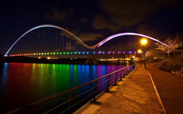 Night lit bridge reflection cityscape free wallpaper - medium preview image