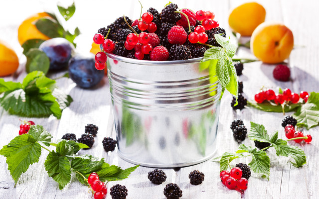 Metal bucket berries mints fruit free wallpaper - medium preview image