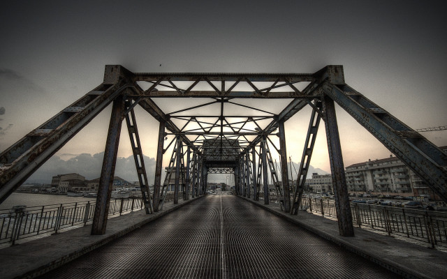 Metal frame bridge walkway cityscape free wallpaper - medium preview image