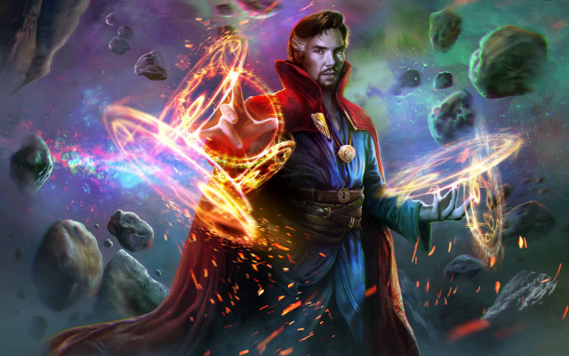 Man red cape glowing object free wallpaper - medium preview image