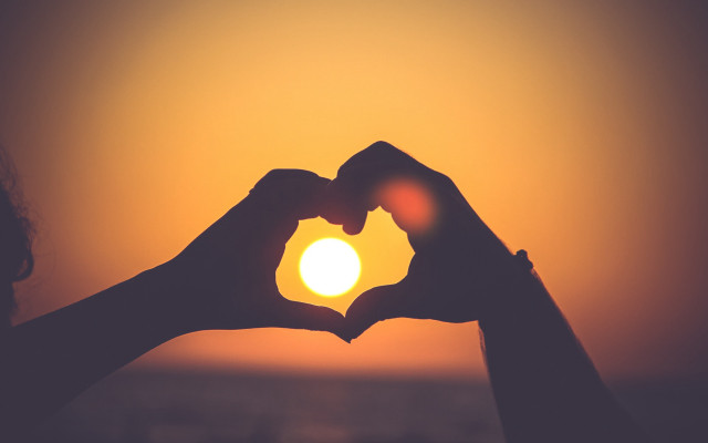 Heart shape sunset silhouette mountain free wallpaper - medium preview image