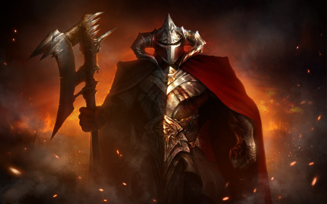 Armor flame sword red cape free wallpaper - medium preview image