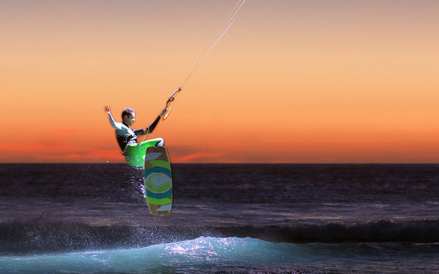 Paragliding ocean sunset holography matte free wallpaper - medium preview image