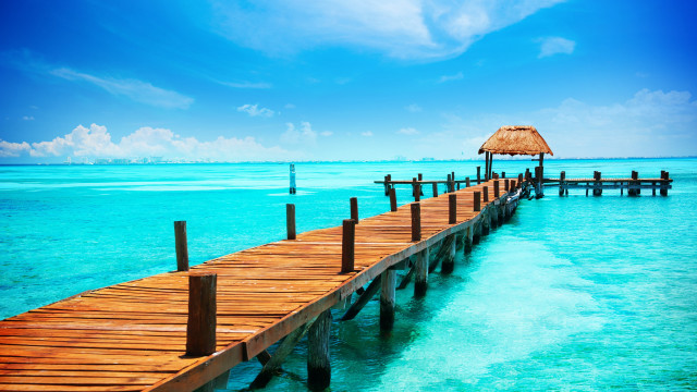 Wooden dock hut ocean blue free wallpaper - medium preview image