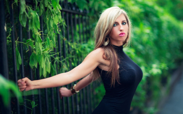 Woman black dress portrait green free wallpaper - medium preview image