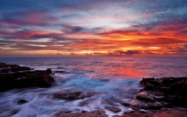 Sunset ocean wave boat city free wallpaper - medium preview image