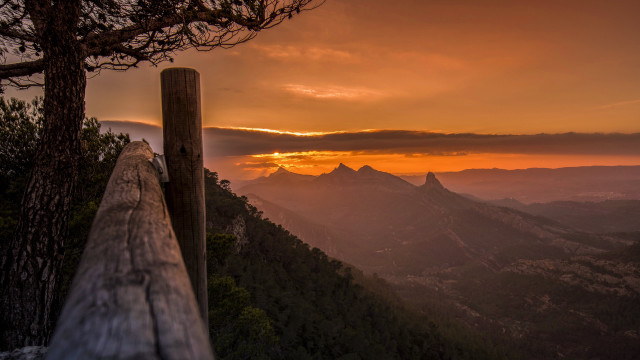 Wooden fence mountains sunset nature free wallpaper - medium preview image