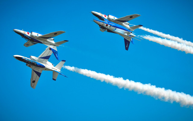 Jets smoke trail blue sky free wallpaper - medium preview image