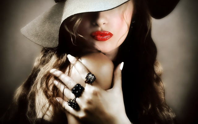 Woman hat redlipstick ring fashion free wallpaper - medium preview image