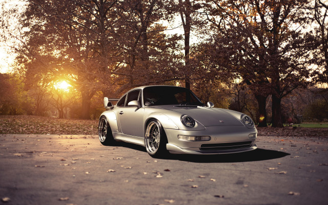 Silver sports car forest sunset #2 free wallpaper - medium preview image