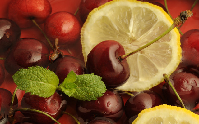Cherries lemon lime water droplets free wallpaper - medium preview image