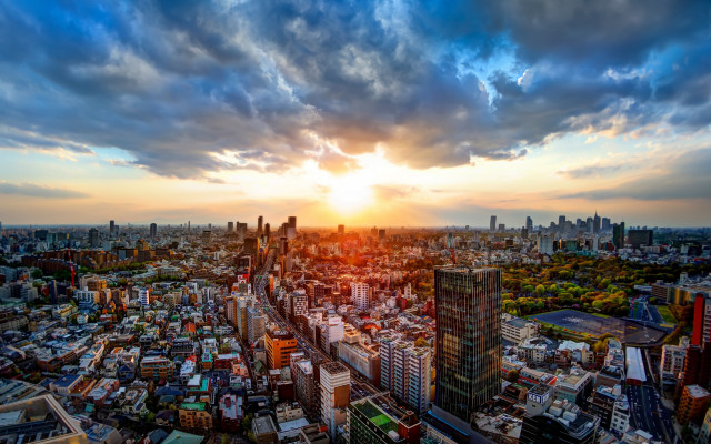 Cityscape sunset clouds tokyo bridge free wallpaper - medium preview image