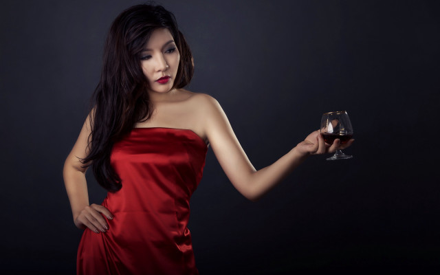 Woman red dress wine serious #2 free wallpaper - medium preview image