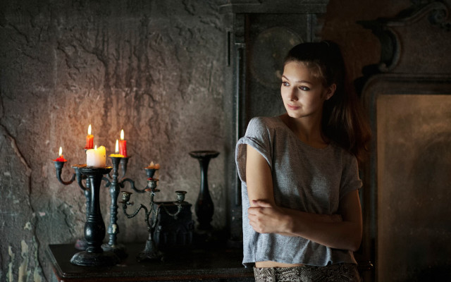 Gothic woman candles mirror dark free wallpaper - medium preview image