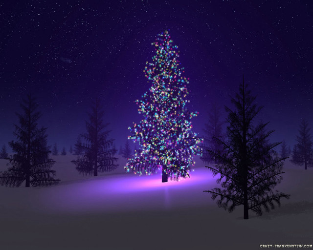 Christmas tree snow night purple free wallpaper - medium preview image