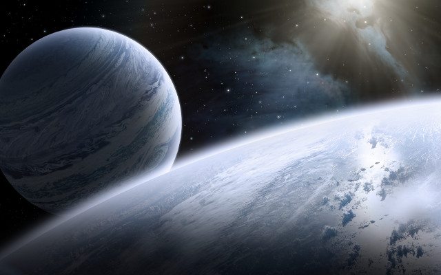 Distant planet space bright sun free wallpaper - medium preview image