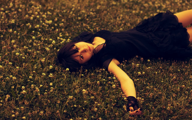 Gothic dreamlike woman flowerfield blackdress free wallpaper - medium preview image