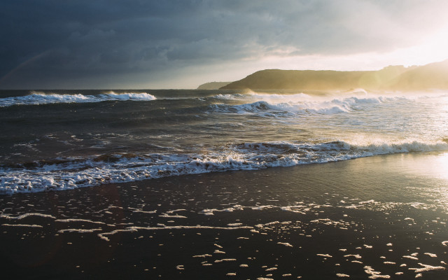 Beach waves rainbow mountain ocean free wallpaper - medium preview image