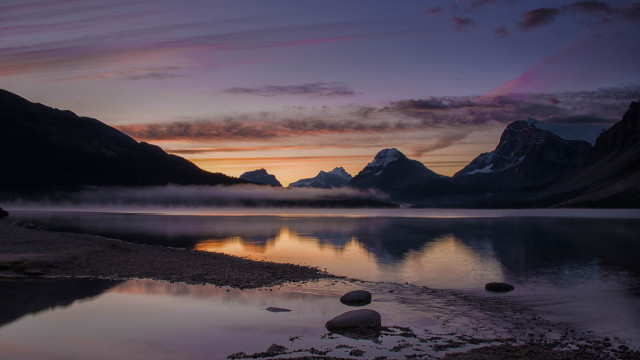 Lake mountains sunset reflection clouds free wallpaper - medium preview image