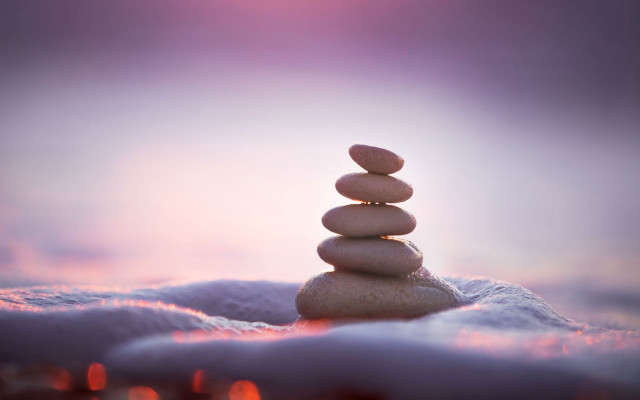 Snowy beach rocks sunset abstract free wallpaper - medium preview image
