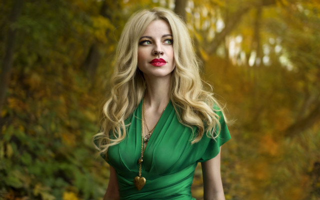 Woman green dress forest portrait free wallpaper - medium preview image