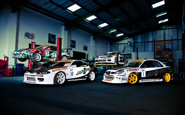 Garage cars neon lit superflat free wallpaper - medium preview image