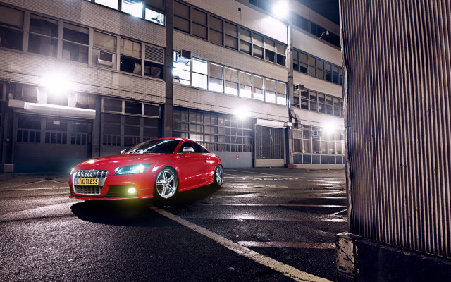 Red car night parking lot free wallpaper - medium preview image