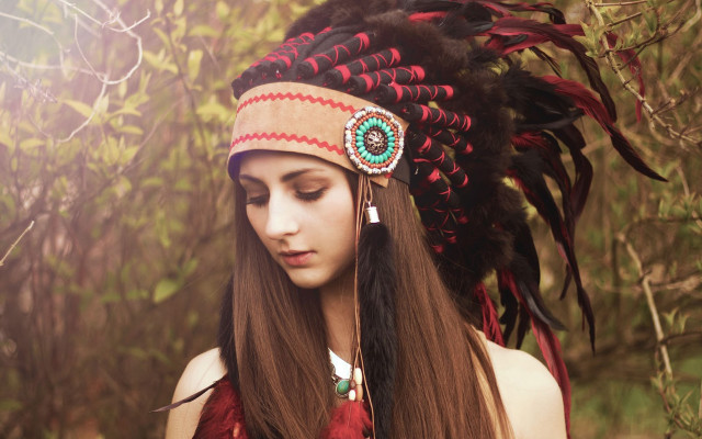 Primitivism feathered headdress photorealistic fashion free wallpaper - medium preview image