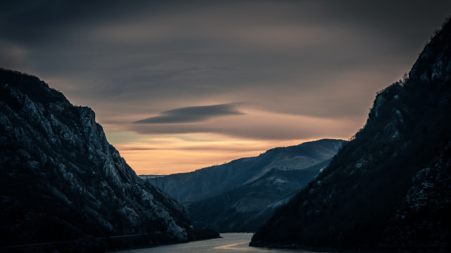 River mountains sunset cloudy sky free wallpaper - medium preview image