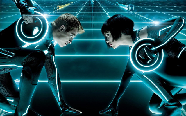 Futuristic suits neon background blue free wallpaper - medium preview image