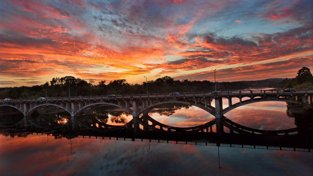 Bridge water sunset clouds matte #2 free wallpaper - medium preview image