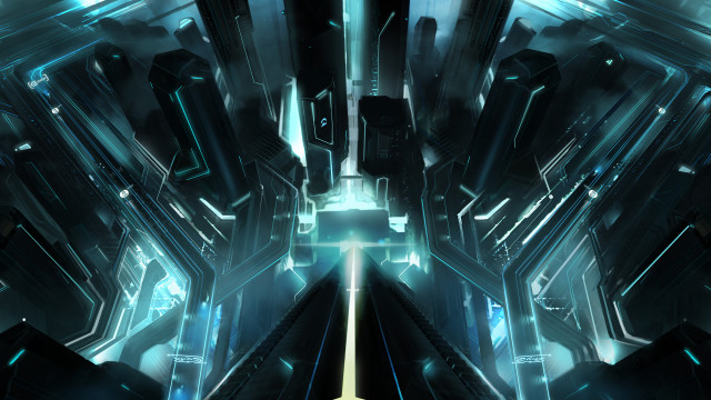 Futuristic city yellow light center free wallpaper - medium preview image