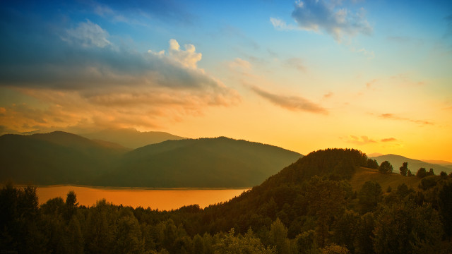 Sunset mountain lake trees horizon #2 free wallpaper - medium preview image