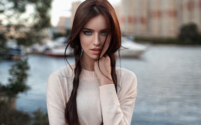 Woman longhair water city skyline free wallpaper - medium preview image