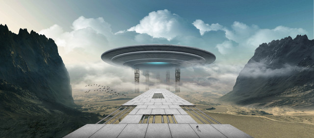 Futuristic landscape alien ship city free wallpaper - medium preview image