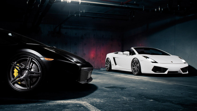 Two sports cars dark garage free wallpaper - medium preview image