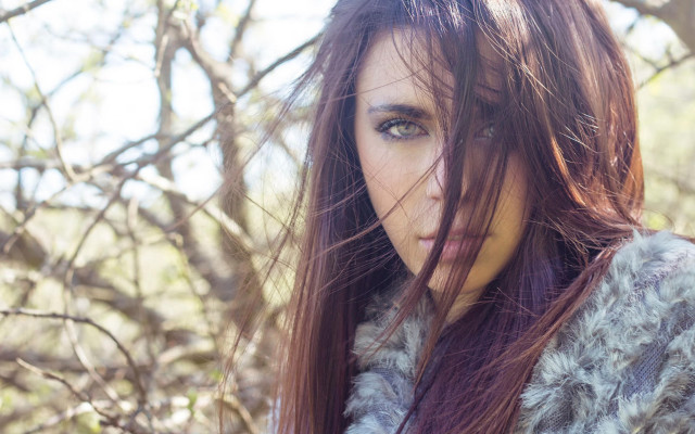Woman long hair tree blossoms free wallpaper - medium preview image