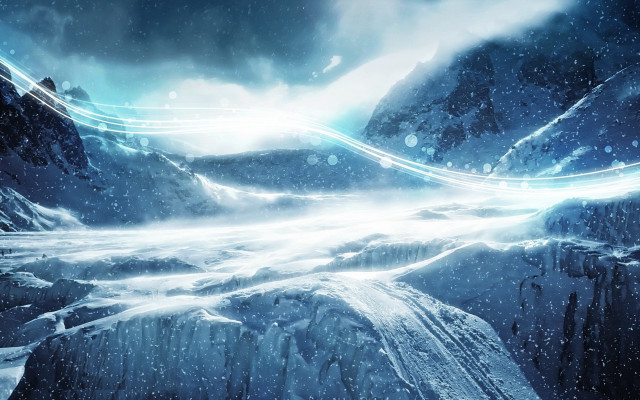Snowy mountain landscape light aurora free wallpaper - medium preview image