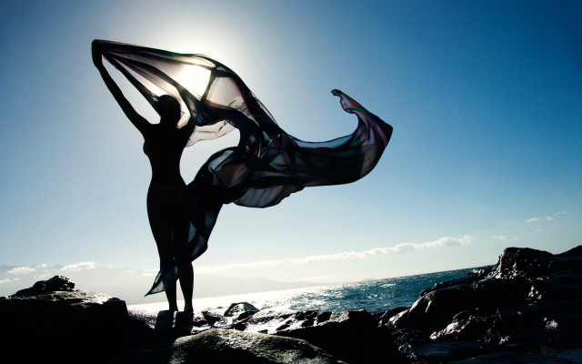 Woman ocean rock dress scarf free wallpaper - medium preview image