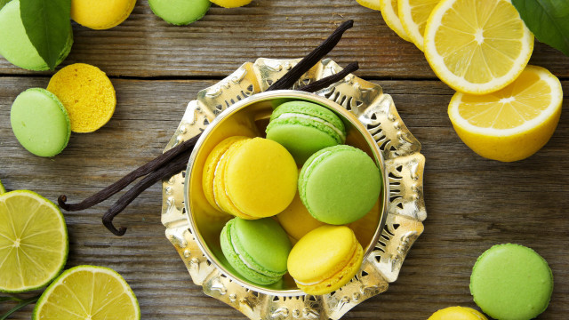 Bowl green yellow macaroons lemons free wallpaper - medium preview image