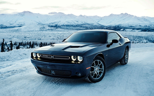 Black car snowy mountains digital free wallpaper - medium preview image
