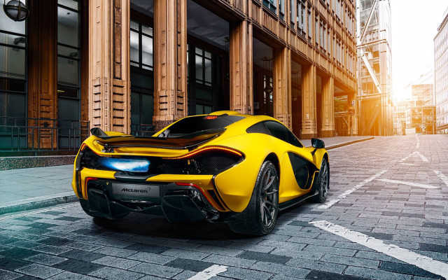 Yellow sports car city street free wallpaper - medium preview image