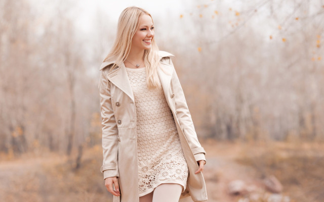 Woman trench coat woods suitcase free wallpaper for desktop - medium preview image